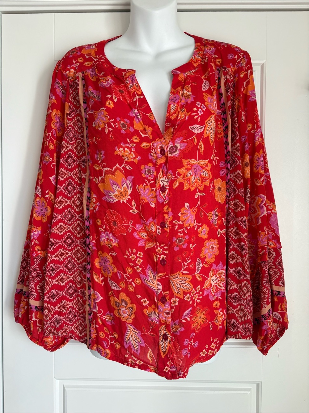 Liverpool Red Floral Button-Front Blouse